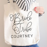 Bride Tribe Black Modern Script Custom Wedding Tote Bag<br><div class="desc">Modern and casual chic black calligraphy script "Bride Tribe" women's wedding tote bag features custom text that can be personalised for your bridal party crew. Perfect for your bridesmaids to wear at the bachelorette party and the wedding weekend!</div>