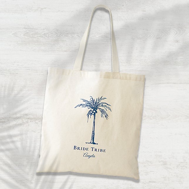 Bride Tribe Blue Tropical Palm Tree Custom Tote Bag (Creator Uploaded)