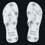 Bride Tribe Blue Tropical Palm Tree Thongs<br><div class="desc">These fun tropical palm tree patterned flip flops with the words "Bride Tribe" in (colour of the year 2020) blue on a white background are the perfect bridal shower gifts for a tropical beach destination or outdoor wedding!</div>