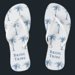 Bride Tribe Blue Tropical Palm Tree Thongs<br><div class="desc">These fun tropical palm tree patterned flip flops with the words "Bride Tribe" in (colour of the year 2020) blue on a white background are the perfect bridal shower gifts for a tropical beach destination or outdoor wedding!</div>