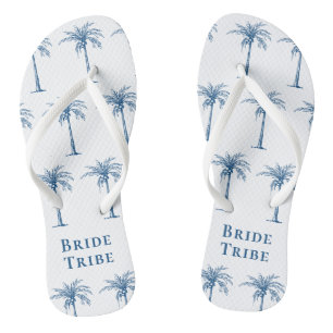 Bride Tribe Blue Tropical Palm Tree Thongs