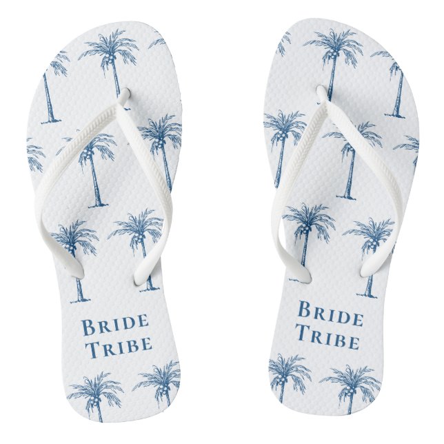 Bride Tribe Blue Tropical Palm Tree Thongs (Footbed)