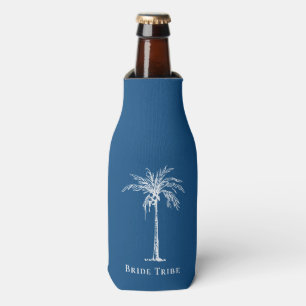 Bride Tribe Blue White Palm Tree Custom Bottle Cooler