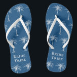 Bride Tribe Blue White Tropical Palm Tree Thongs<br><div class="desc">This fun tropical palm tree flip flops with the words "Bride Tribe" in white on the (colour of the year 2020) blue background is the perfect bridal shower gift for a tropical beach destination or outdoor wedding!</div>