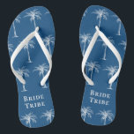 Bride Tribe Blue White Tropical Palm Tree Thongs<br><div class="desc">This fun tropical palm tree flip flops with the words "Bride Tribe" in white on the (colour of the year 2020) blue background is the perfect bridal shower gift for a tropical beach destination or outdoor wedding!</div>