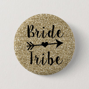 Bride Tribe Bridesmaid gold glitter button