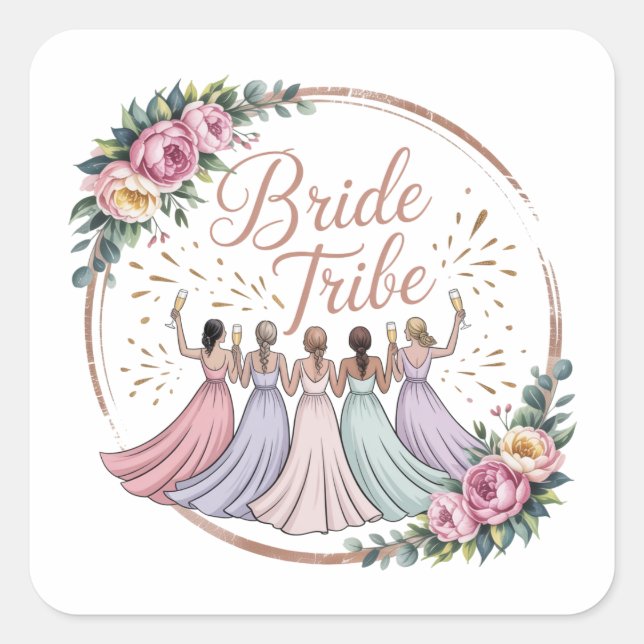 Bride Tribe Custom Name Bachelorette Party  Square Sticker (Front)