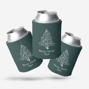 Bride Tribe Elegant Emerald Green Winter Wedding Can Cooler