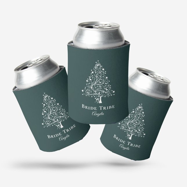 Bride Tribe Elegant Emerald Green Winter Wedding Can Cooler (Creator Uploaded)
