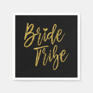 Bride Tribe Faux Gold Foil and Black with Heart Napkin
