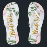 Bride Tribe Faux Gold with Floral and Name Thongs<br><div class="desc">Lovely pink and purple watercolor floral and greenery wedding design,  with faux gold bride tribe typography script and name.</div>