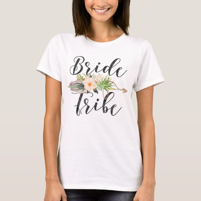 Bride Tribe | Feather Arrow,Floral Arrow T-Shirt (Front)