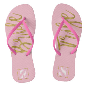 Bride Tribe Flip Flops with Monogram Typography