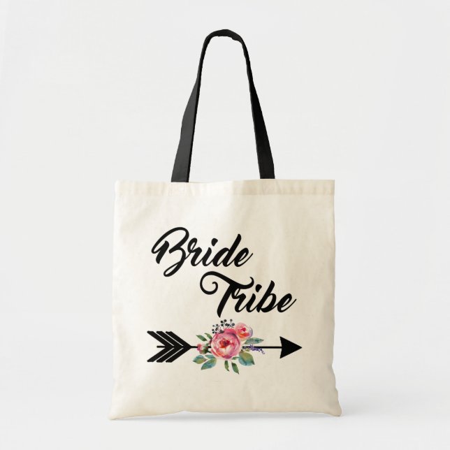 Bride Tribe Floral Arrow Tote Bag (Front)