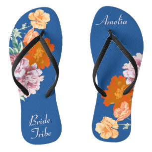 Bride Tribe Floral Something Blue Wedding Thongs