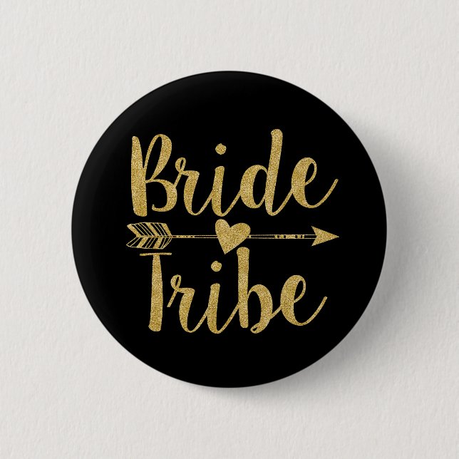 Bride Tribe | Glitter-Print Golden 6 Cm Round Badge (Front)