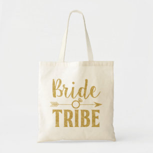 "Bride Tribe" Glitter-Print Golden Tote Bag
