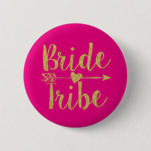Bride Tribe Glitter-Print Hot Pink 6 Cm Round Badge