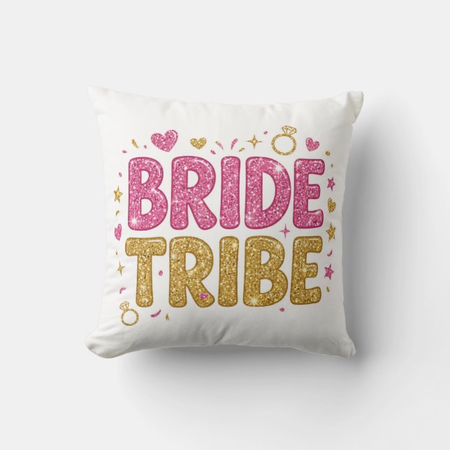 Bride Tribe Glitter Throw Pillow (Front)