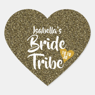 Bride Tribe Gold Date Heart Personalised Glitter Sticker
