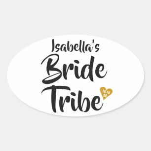 Bride Tribe Gold Date Heart Personalised Oval Sticker