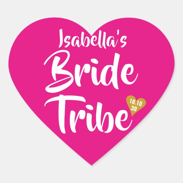 Bride Tribe Gold Date Heart Personalised Sticker (Front)