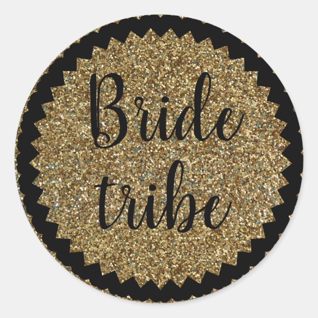 Bride Tribe Gold Glitter Classic Round Sticker (Front)