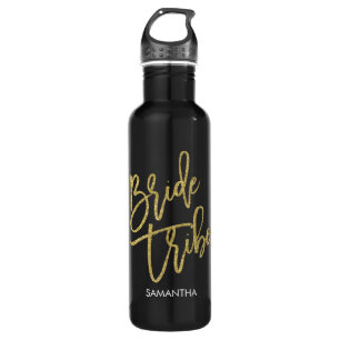 Bride Tribe Gold Glitter Script Personalised 710 Ml Water Bottle