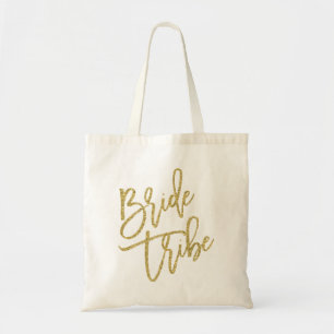 Bride Tribe Gold Glitter Script Tote Bag