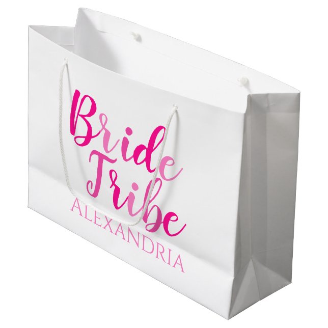 Bride Tribe Hot Pink Personalised Bachelorette Large Gift Bag (Front Angled)