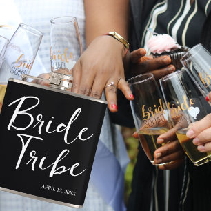Bride Tribe Modern and Simple Black and White Hip Flask
