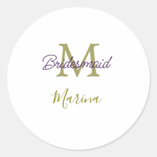 Bride tribe monogram bridal shower simple golden p classic round sticker
