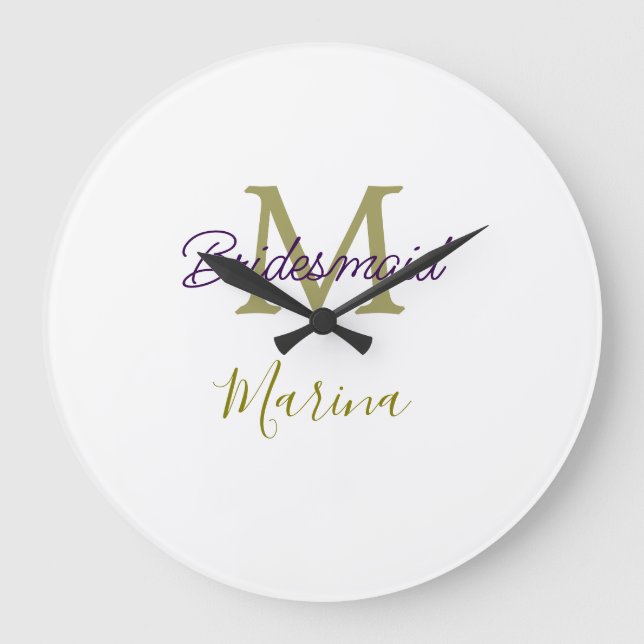 Bride tribe monogram bridal shower simple golden p large clock (Front)