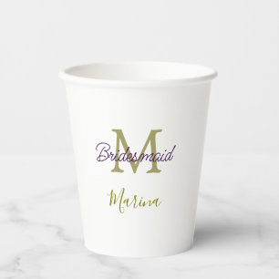 Bride tribe monogram bridal shower simple golden p paper cups