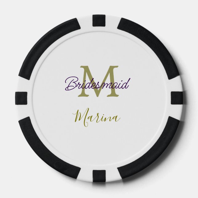 Bride tribe monogram bridal shower simple golden p poker chips (Front)