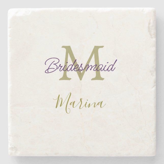 Bride tribe monogram bridal shower simple golden p stone coaster (Front)