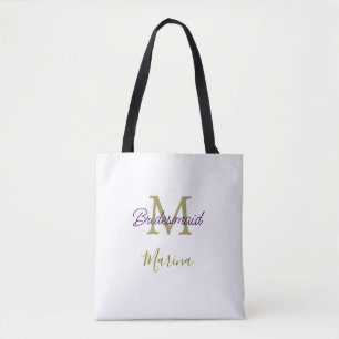 Bride tribe monogram bridal shower simple golden p tote bag