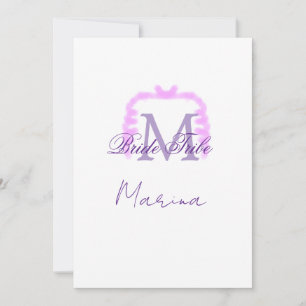 Bride tribe monogram purple ruffle pink border spa invitation