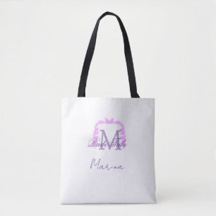 Bride tribe monogram purple ruffle pink border spa tote bag
