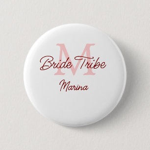 Bride tribe monogram red bridal shower simple mini 6 cm round badge