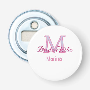 Bride tribe monogram red bridal shower simple mini bottle opener