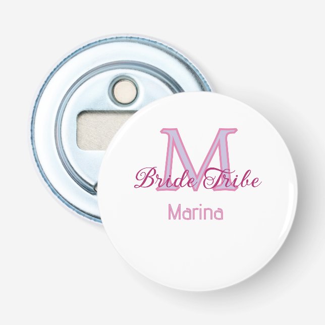 Bride tribe monogram red bridal shower simple mini bottle opener (Front)