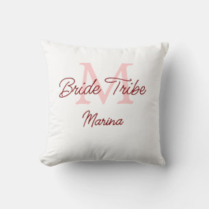 Bride tribe monogram red bridal shower simple mini cushion