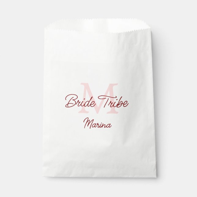 Bride tribe monogram red bridal shower simple mini favour bag (Front)