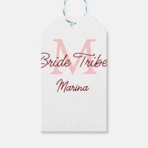 Bride tribe monogram red bridal shower simple mini gift tags