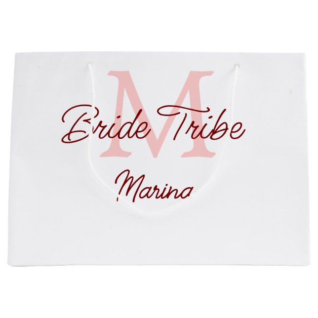 Bride tribe monogram red bridal shower simple mini large gift bag (Front)