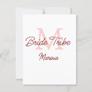 Bride tribe monogram red bridal shower simple mini postcard