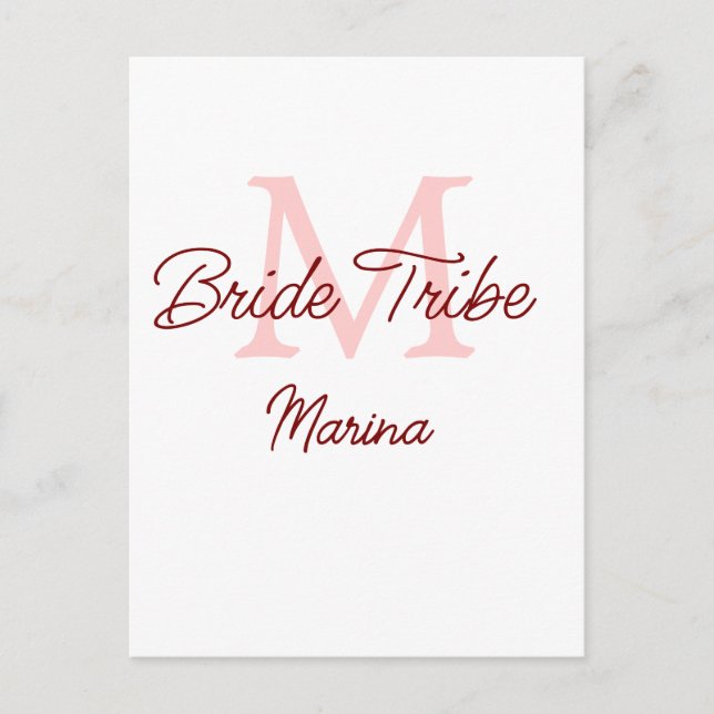 Bride tribe monogram red bridal shower simple mini postcard (Front)