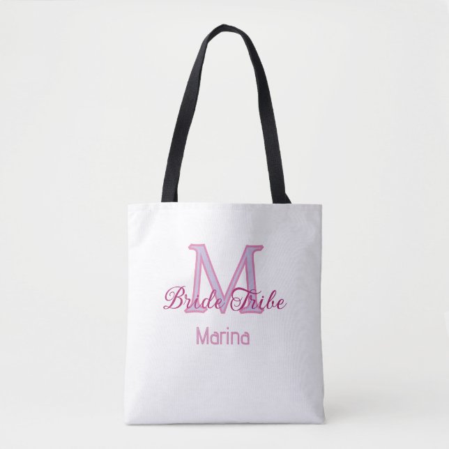 Bride tribe monogram red bridal shower simple mini tote bag (Front)