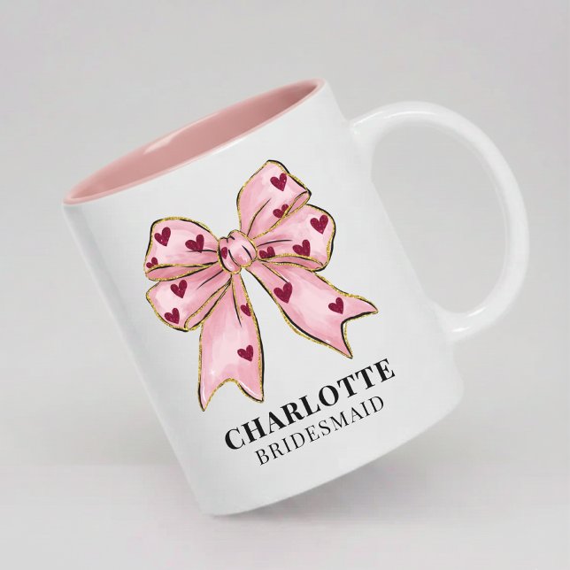Bride Tribe Mug Pink Custom Bridal Party Keepsake (Wedding Aesthetic Pink Mug Bridesmaid Gift for Her, Custom Bridal Mug Pink Bride Squad Coffee Mug)